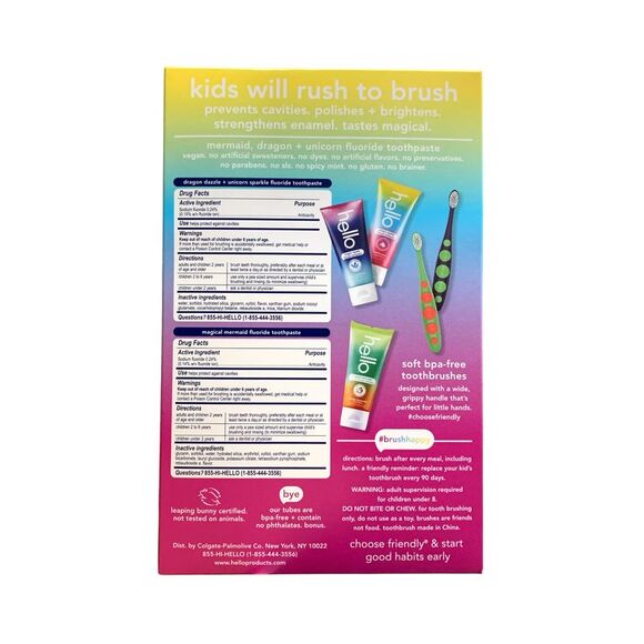 hello Kids Toothbrush and Kids Toothpaste Set, 2 Toothbrushes & 3 4.2oz Tubes - Picture 2 of 2